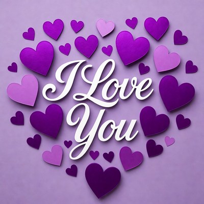 Message of love with hearts in purple