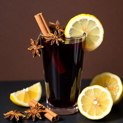 Warm drink with spices and lemon