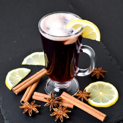 Warm drink with spices and lemon
