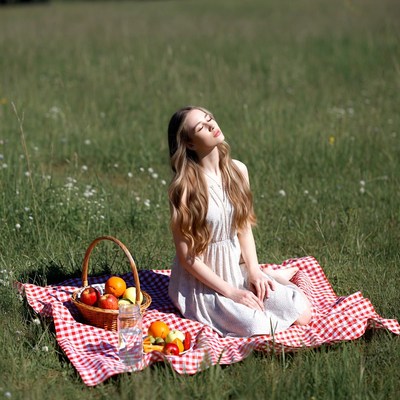 Woman enjoying picnic on grass