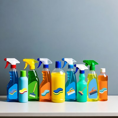 Cleaning supplies on a table