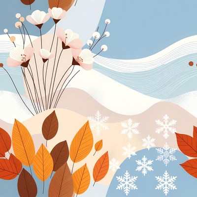 Abstract design of winter landscape with flowers