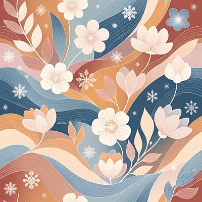 Colorful floral pattern design with snowflakes