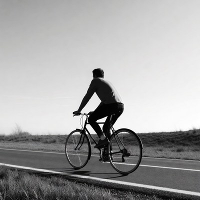 Bicycle ride on quiet road at sunset
