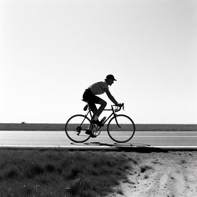 Cyclist rides on open road
