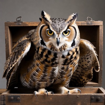 Owl in a wooden box
