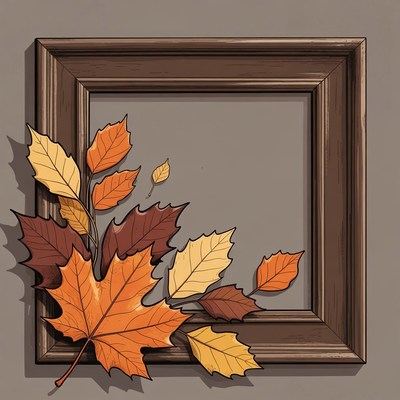 Leaves arranged with a frame on wall