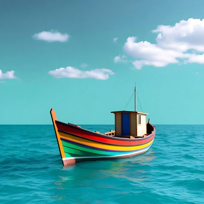 Colorful boat on blue water