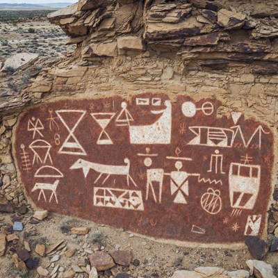 Ancient rock art in desert area