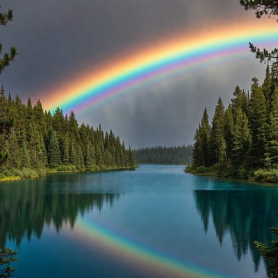 Rainbow over a calm lake