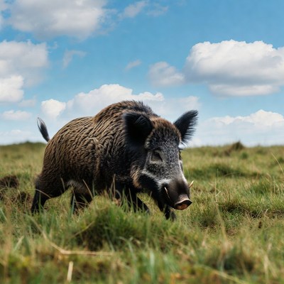 Wild boar walking in a field