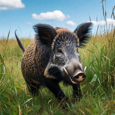 Wild boar in grassy field