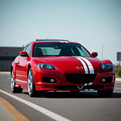 Red car on empty road