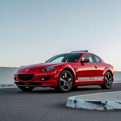 Red car parked at sunset