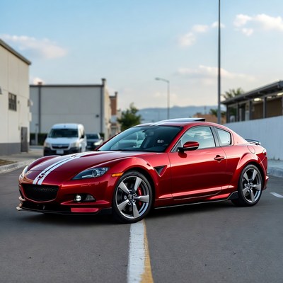 Red sports car parked on city street