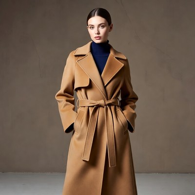 Model poses in coat indoors