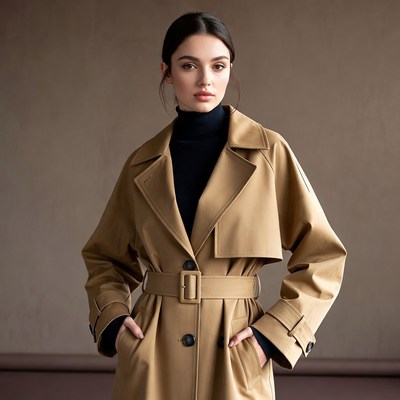 Model poses in stylish trench coat