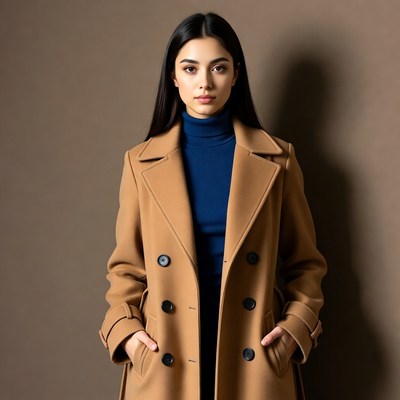 Woman in coat against brown background