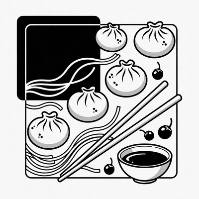 Dumplings and noodles on a plate