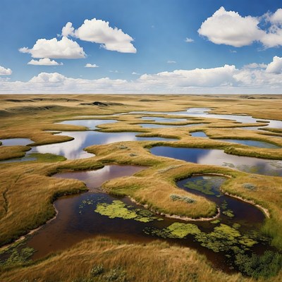 Wetlands with water and grass
