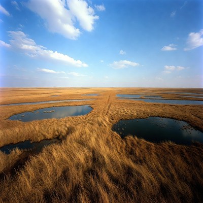 Vast wetland with patches of water