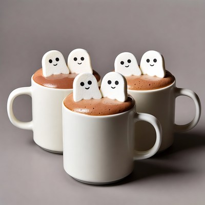 Warm drinks with marshmallow ghosts