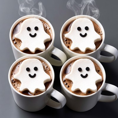 Coffee with ghost marshmallows for halloween fun