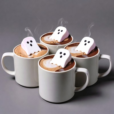 Hot drinks with ghost marshmallows on top