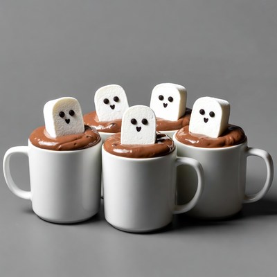 Cute marshmallow ghosts in mugs