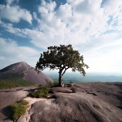 Tree on rocky mountain top during day