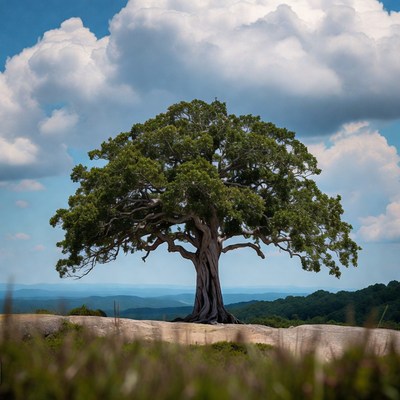 Tree on hill under blue sky