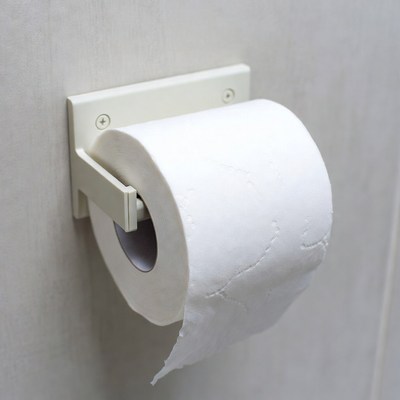 Rolled toilet paper on dispenser