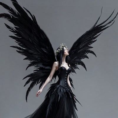 Woman with black wings in studio