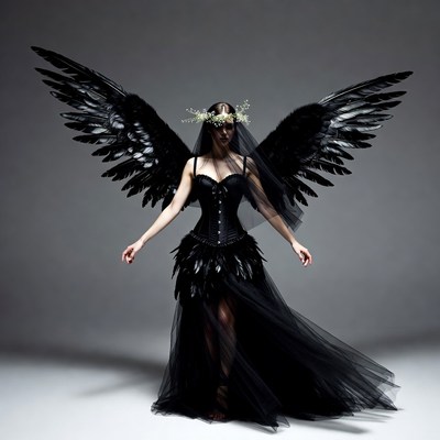 Model with black wings in studio