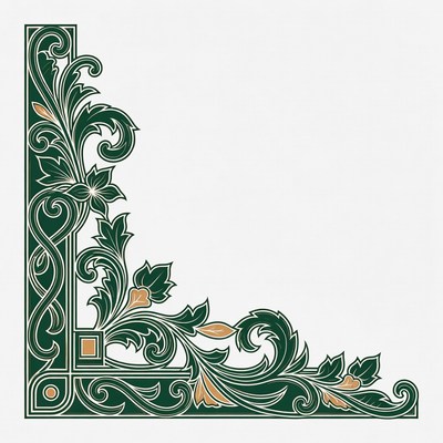 Floral corner design in green and gold