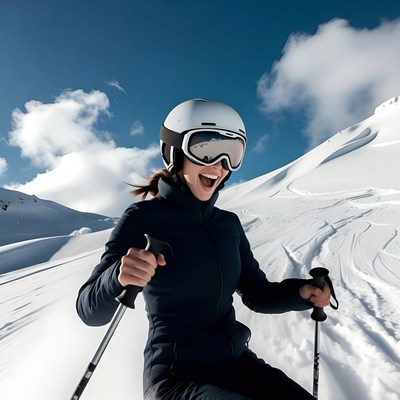Woman skiing on snowy mountain slope