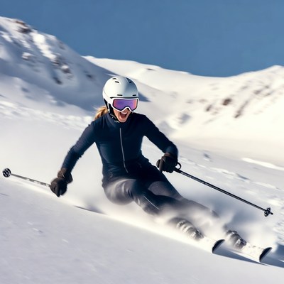 Skiing on snowy mountain slopes