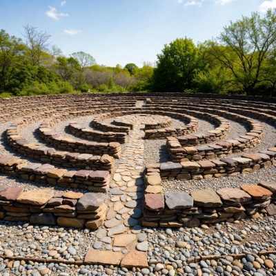 Stone maze in a garden area