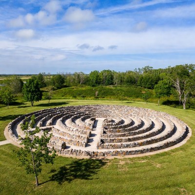 Stone labyrinth in grassy area