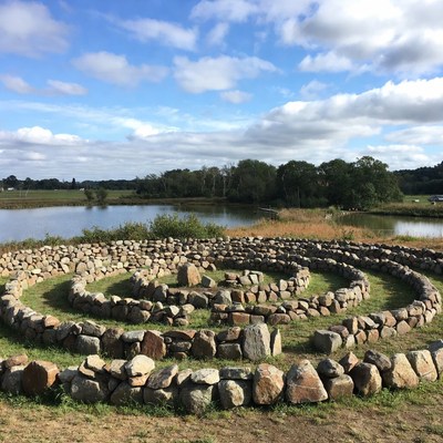 Spiral stone layout near water
