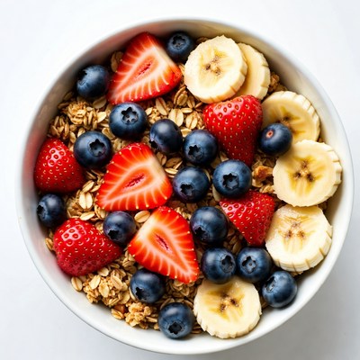 Healthy breakfast bowl with fruits and oats