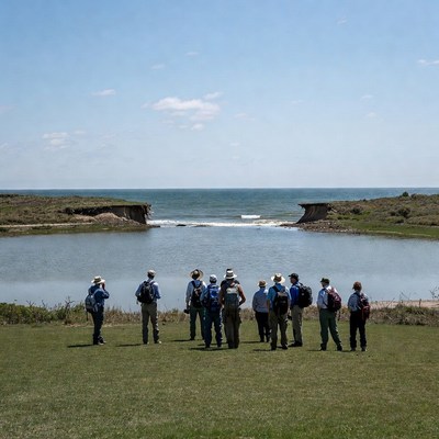 Group exploring coastal area together