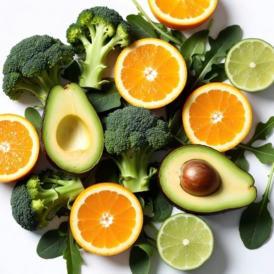 Colorful food arrangement with fresh produce