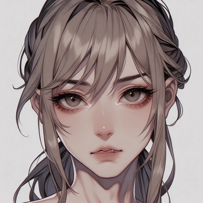 Young woman with long hair and serious look