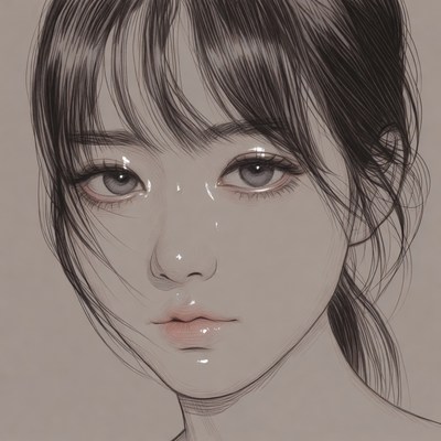 Drawing of a young woman with long hair