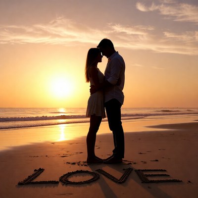 Couple on beach at sunset