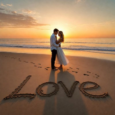 Couple on beach at sunset