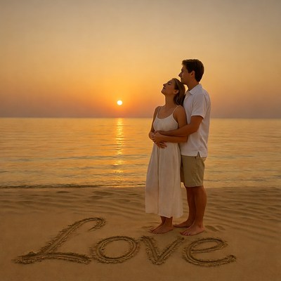 Couple at sunset on the beach