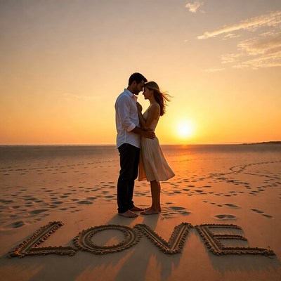 Couple at beach with sunset