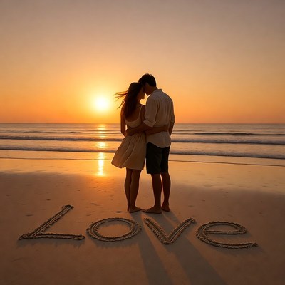 Couple on beach at sunset